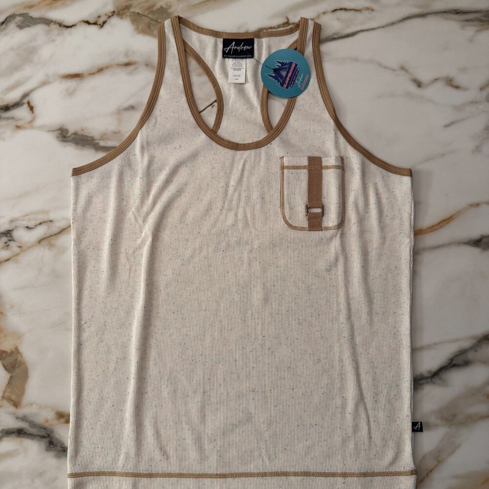 NEW Andrew Christian Glampground Capsule Trail Tank Brown Cream Size Large